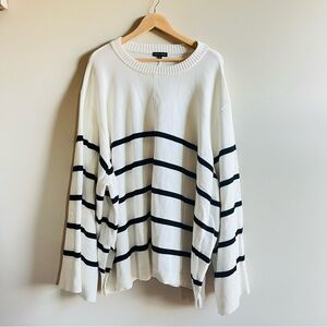 Universal Standard 3XL Wide Sleeve Cotton Sweater Black White Stripes Knit